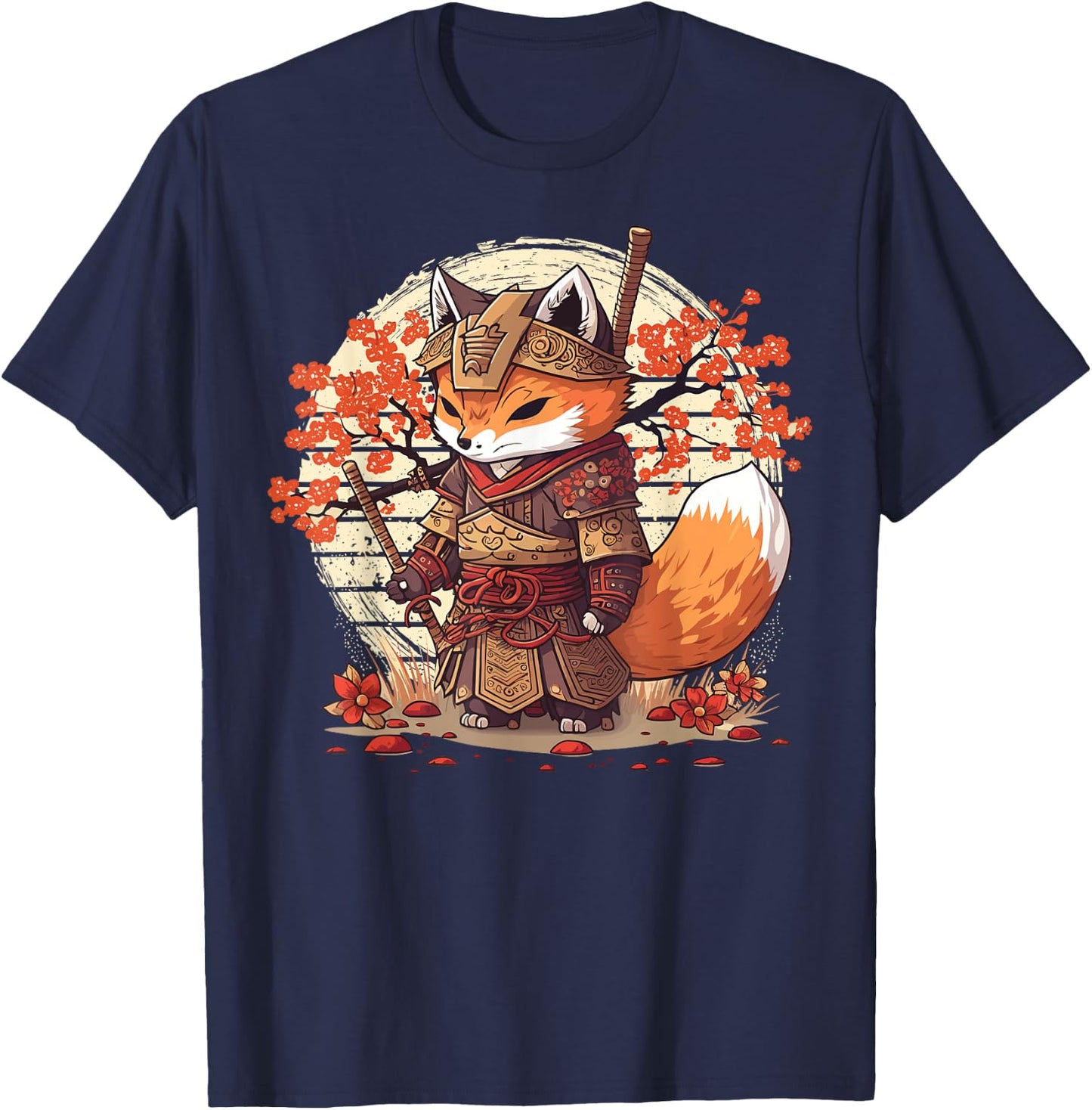 Samurai Fox Warrior Japanese Ninja Fox Kawaii T-Shirt - T-Shirt | Navy