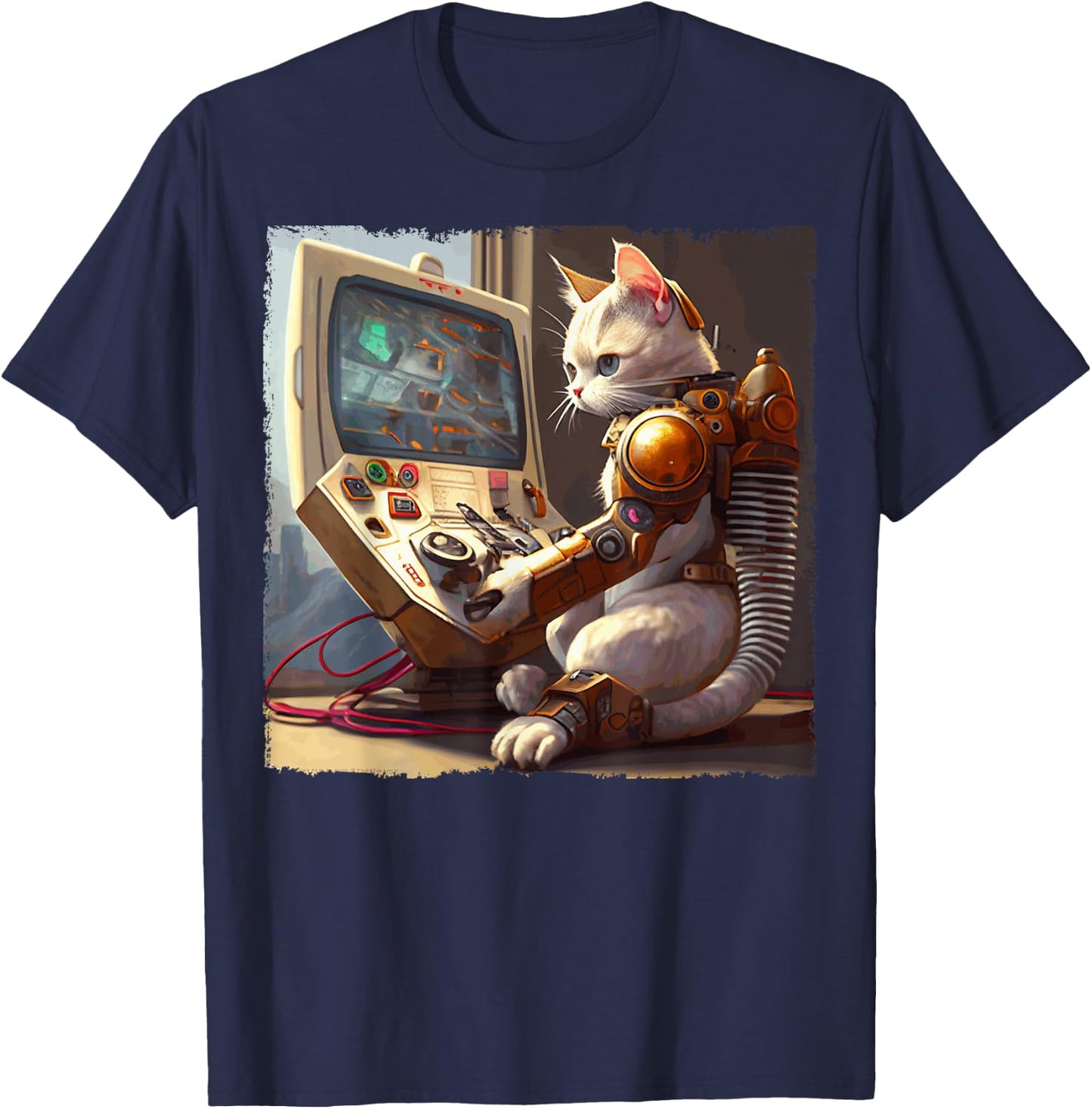 Funny Cat Robot Video Games Women Kids T-Shirt - T-Shirt | Navy