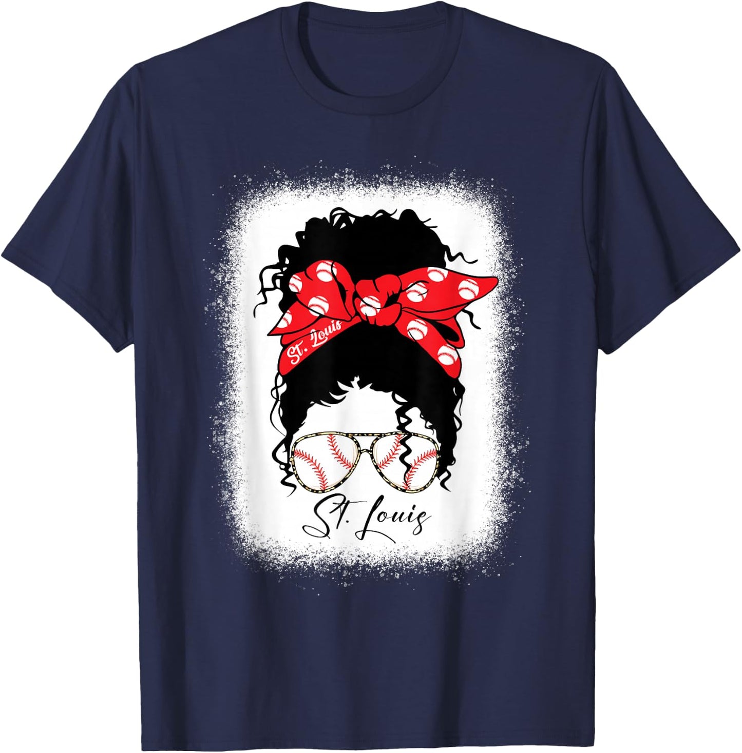 St. Louis Messy Bun Bleached Baseball Fan I Love St. Louis T-Shirt - T-Shirt | Navy