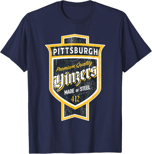 Bleacher Seat Heroes - Hometown & Apparel Vintage Pittsburgh Yinzer Beer Label - Yinzer Pride T-Shirt - T-Shirt | Navy