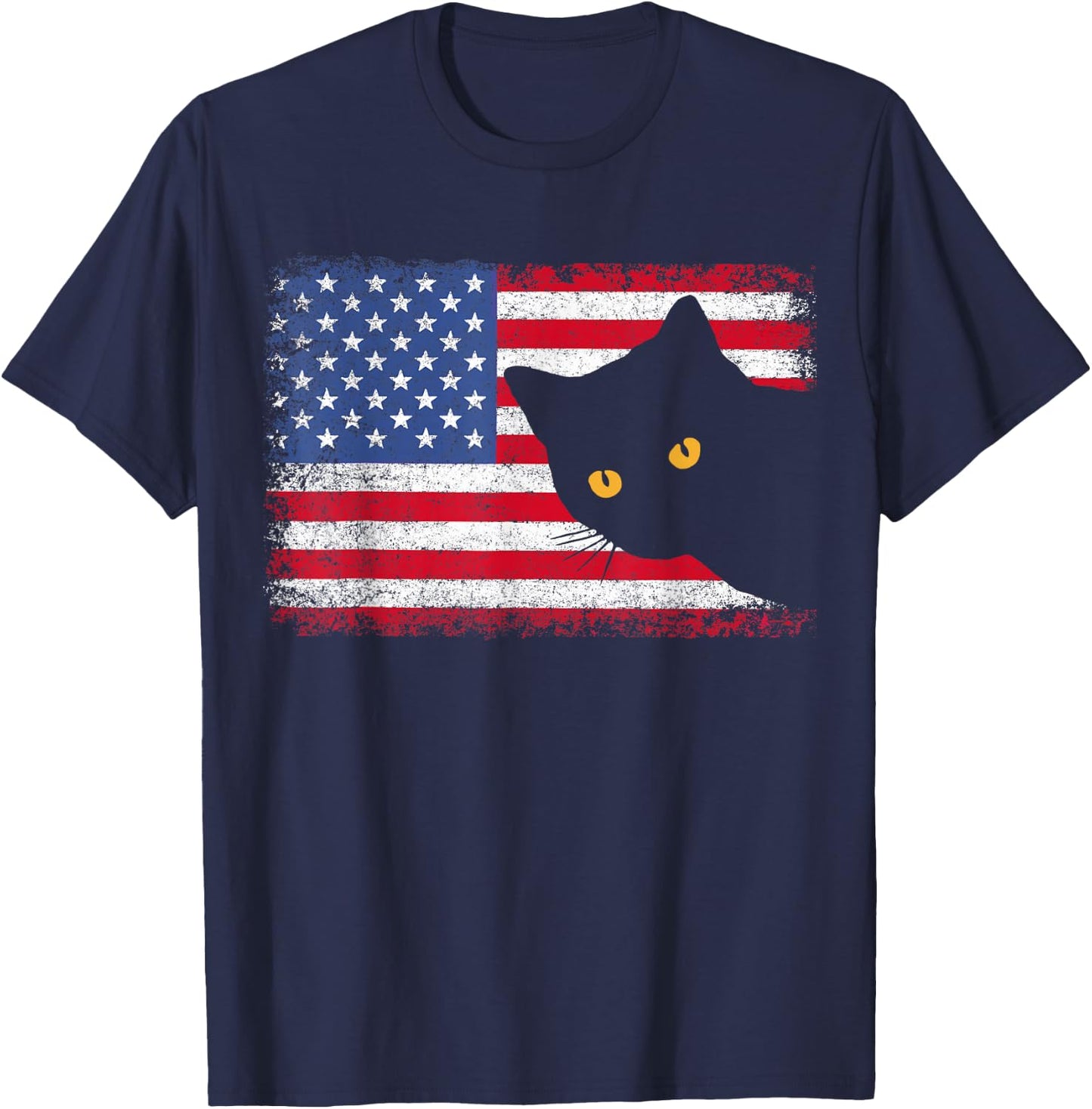 Patriotic USA Flag 4th of July Men Women Kids Boys Girl Cat T-Shirt - T-Shirt | Navy