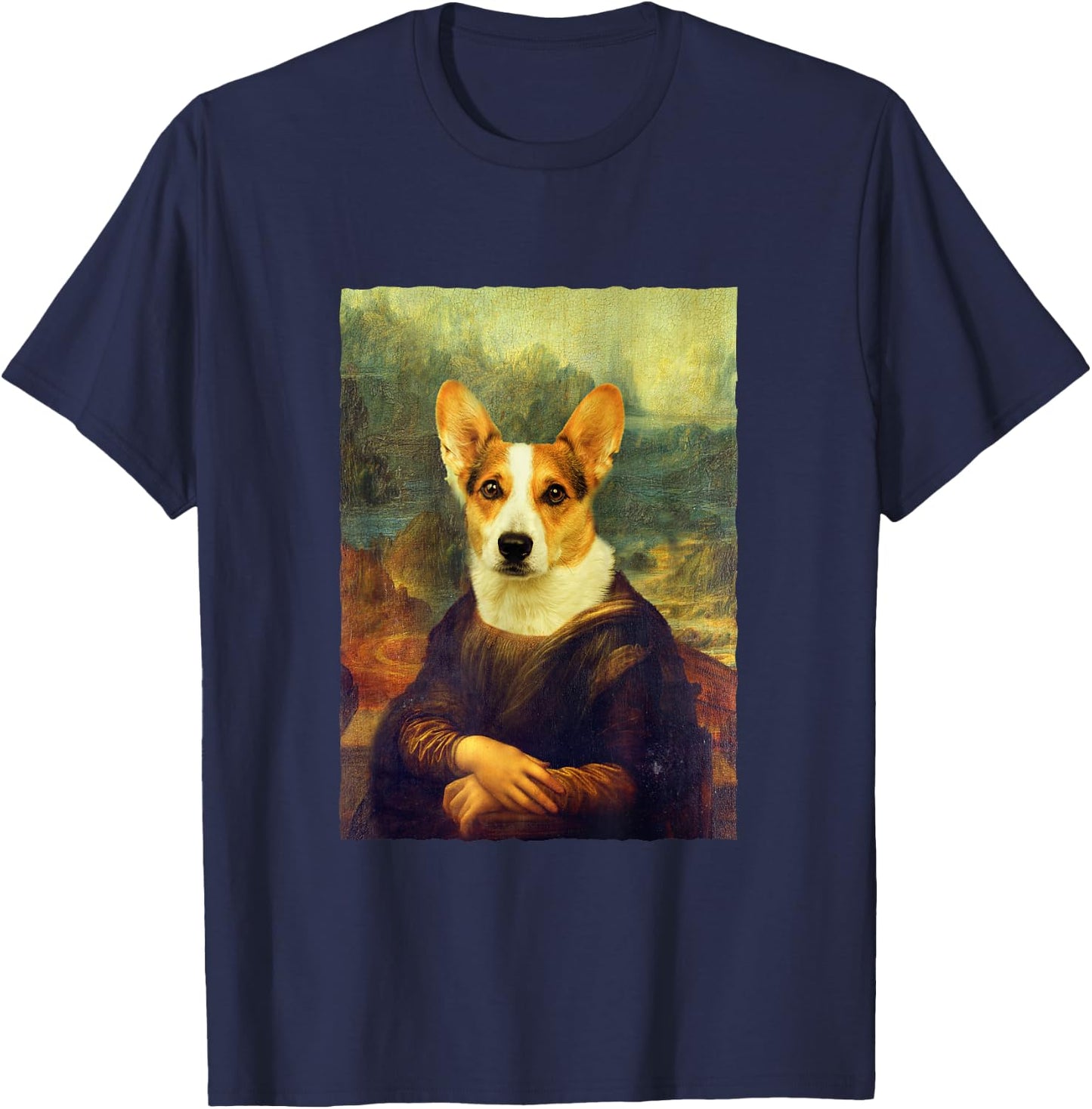 Funny Corgi Dog, Mona Lisa T-Shirt - T-Shirt | Navy