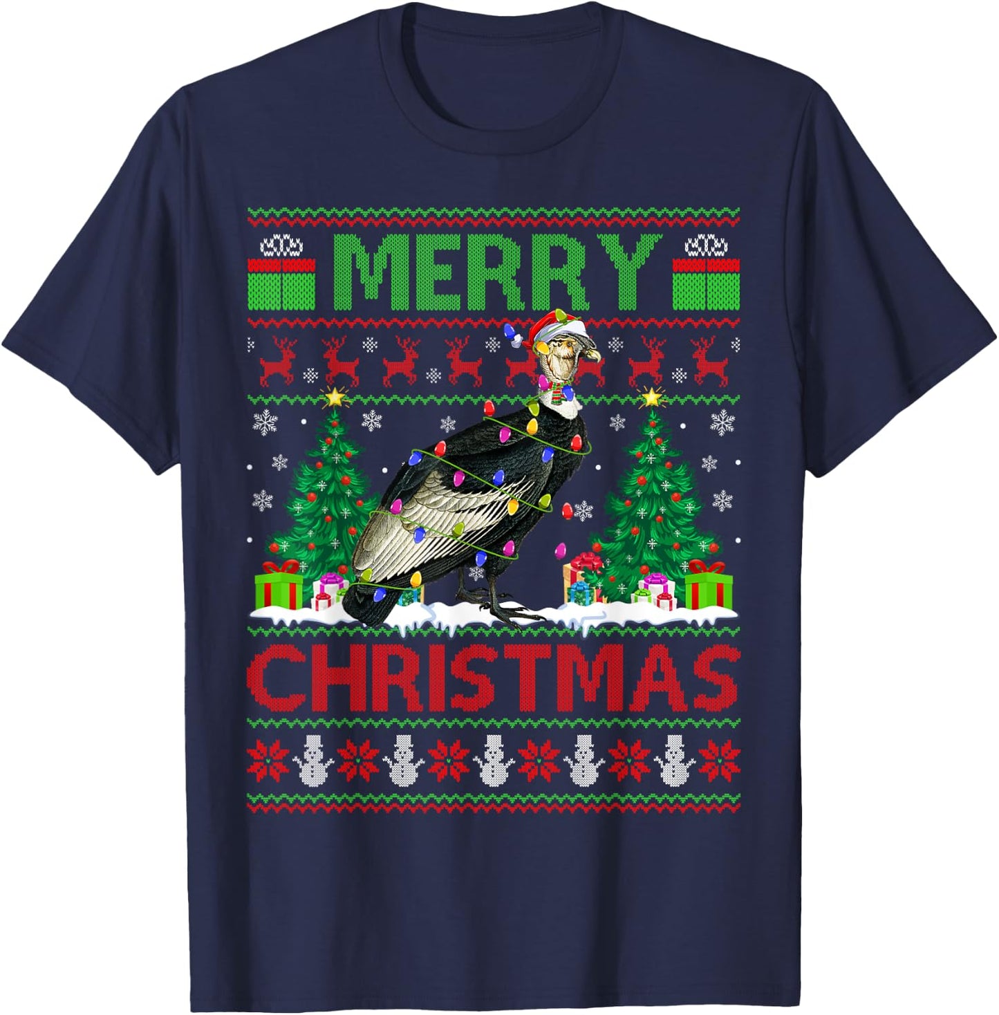 Condor Bird Lover Xmas Tree Ugly Santa Condor Christmas T-Shirt - T-Shirt | Navy