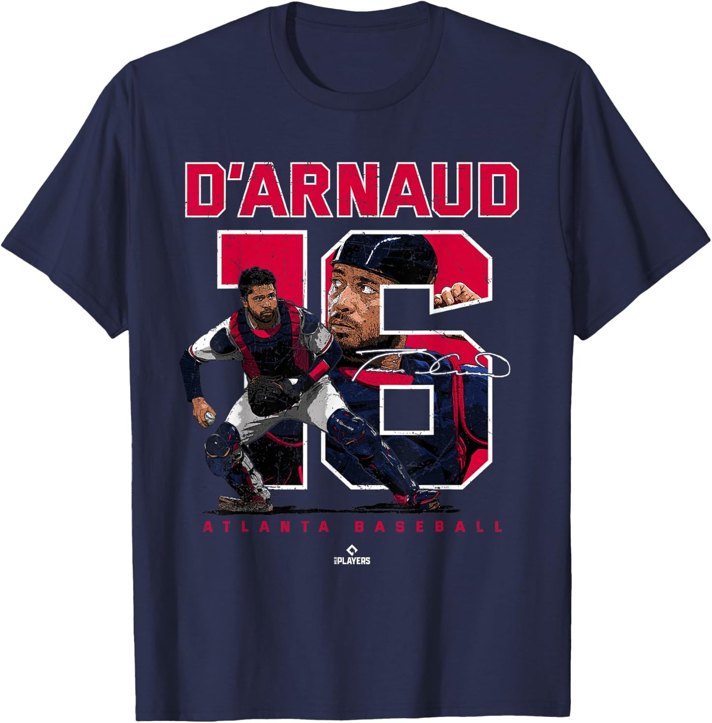 Number and Portrait Travis d Arnaud Atlanta MLBPA T-Shirt - T-Shirt | Navy