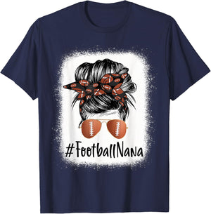 Bleached Football Nana Life Messy Bun Mother's Day T-Shirt - T-Shirt | Navy