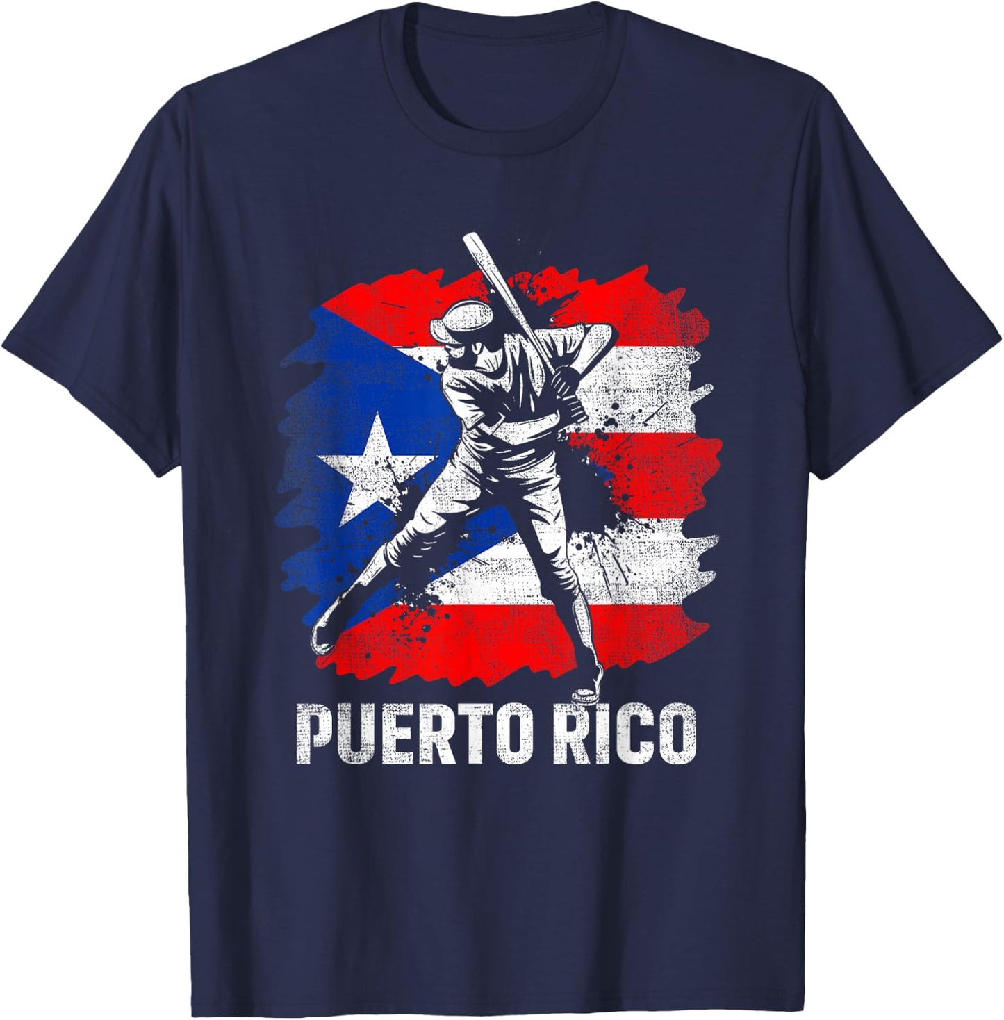 Puerto Rican Baseball Player Puerto Rico Flag Baseball Fans T-Shirt - T-Shirt | Navy