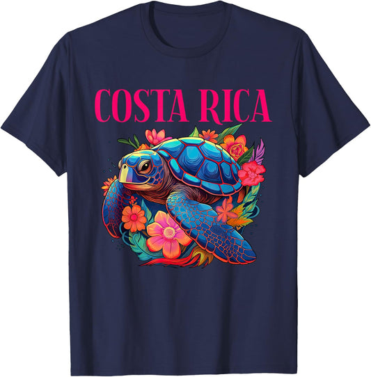 Costa Rica Floral Beach Turtle Souvenir T-Shirt - T-Shirt | Navy