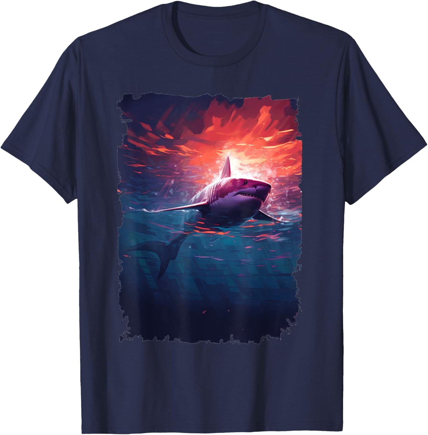 Great White Shark - Surfer Graphic T-Shirt - T-Shirt | Navy