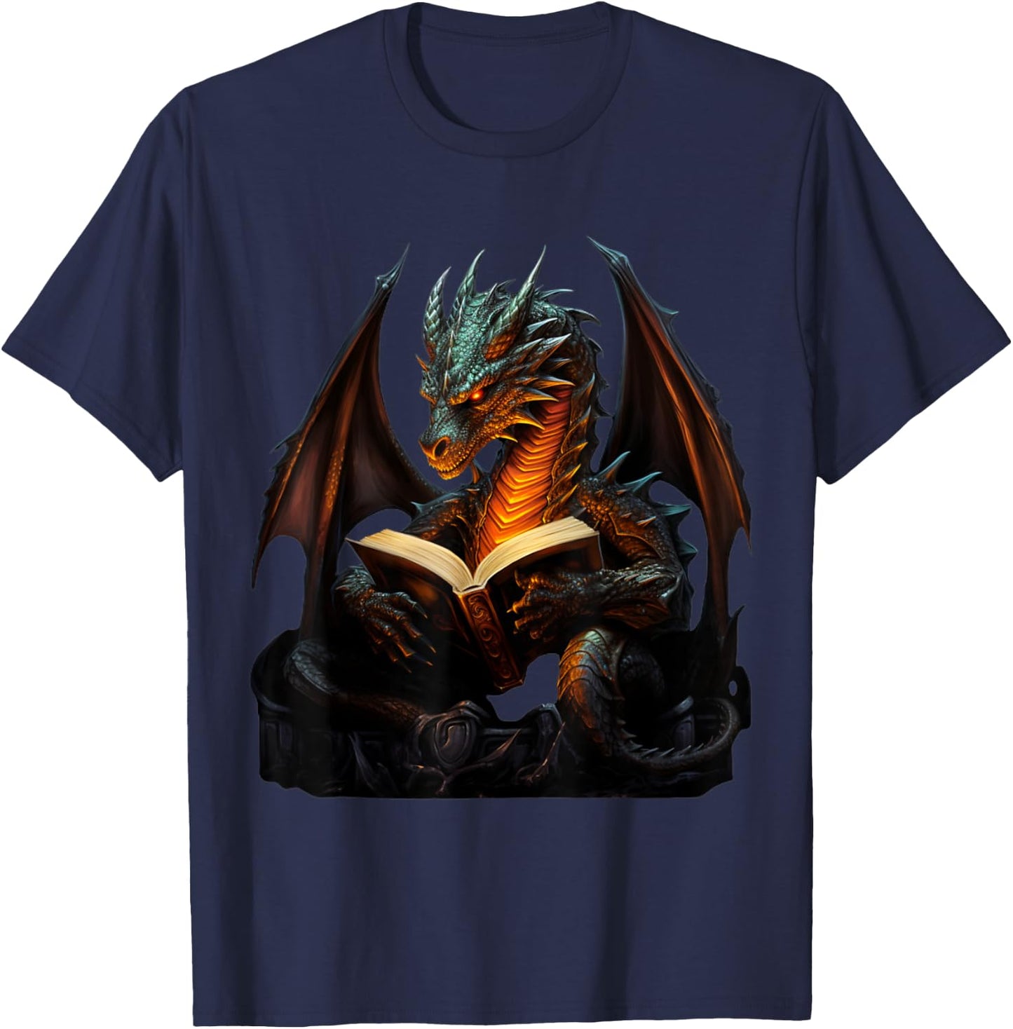 Dragon Reading Book Dragon T-Shirt - T-Shirt | Navy