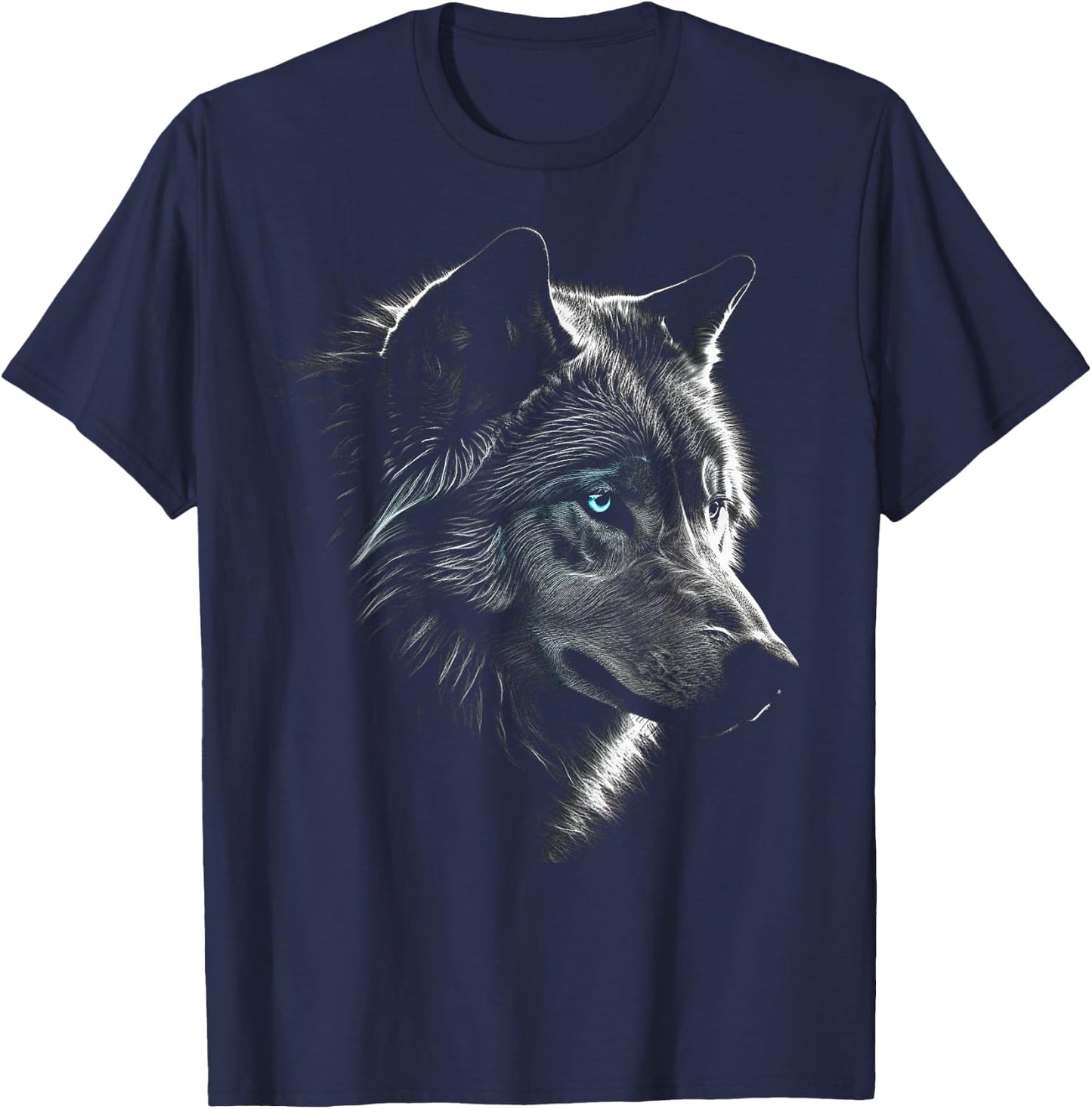 Wolf Portrait Blue Eyes - Artwork | Animal Motif Wolf T-Shirt - T-Shirt | Navy