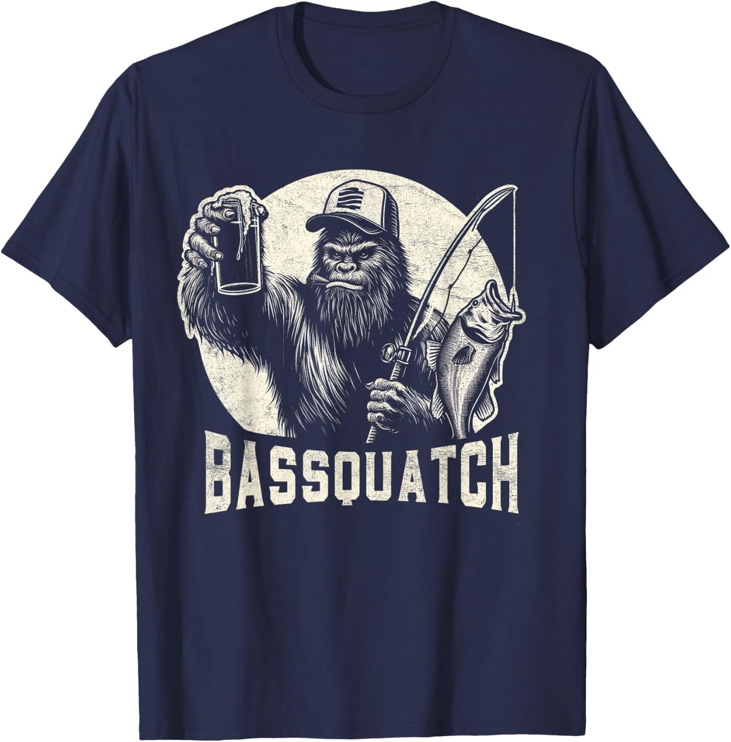 Bassquatch Sasquatch Men's Bass Fishing Bigfoot 80's Vintage T-Shirt - T-Shirt | Navy