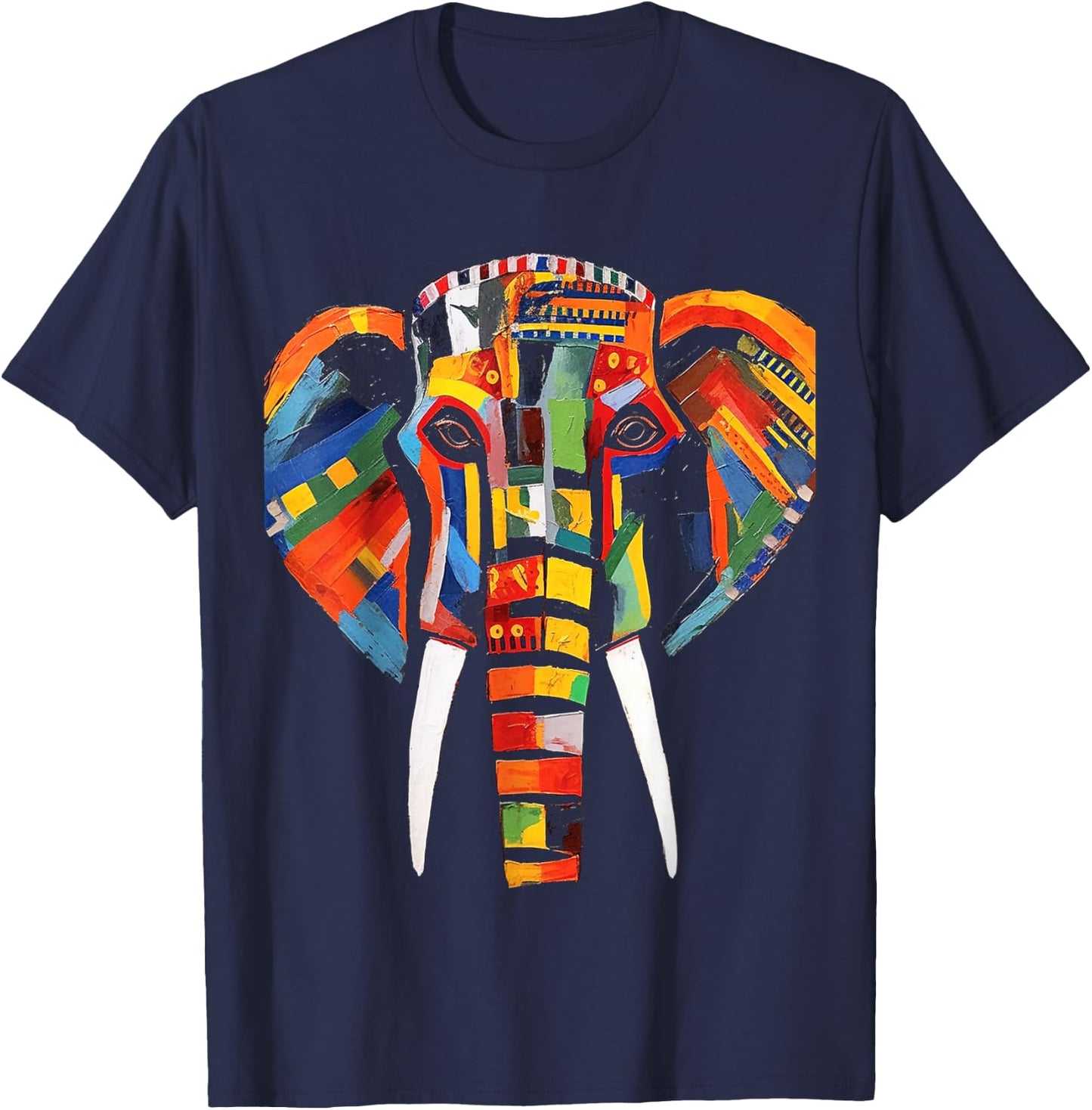 Elephant Colourful Artwork - Animal Motif Art Animal Elephant T-Shirt - T-Shirt | Navy