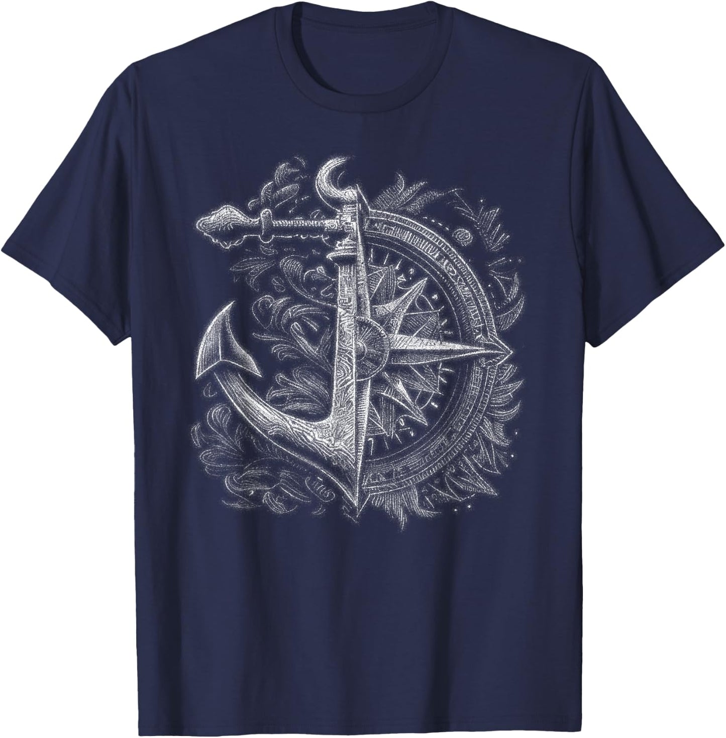 Compass and Anchor Boating Ocean sea Retro Vintage Sailor T-Shirt - T-Shirt | Navy