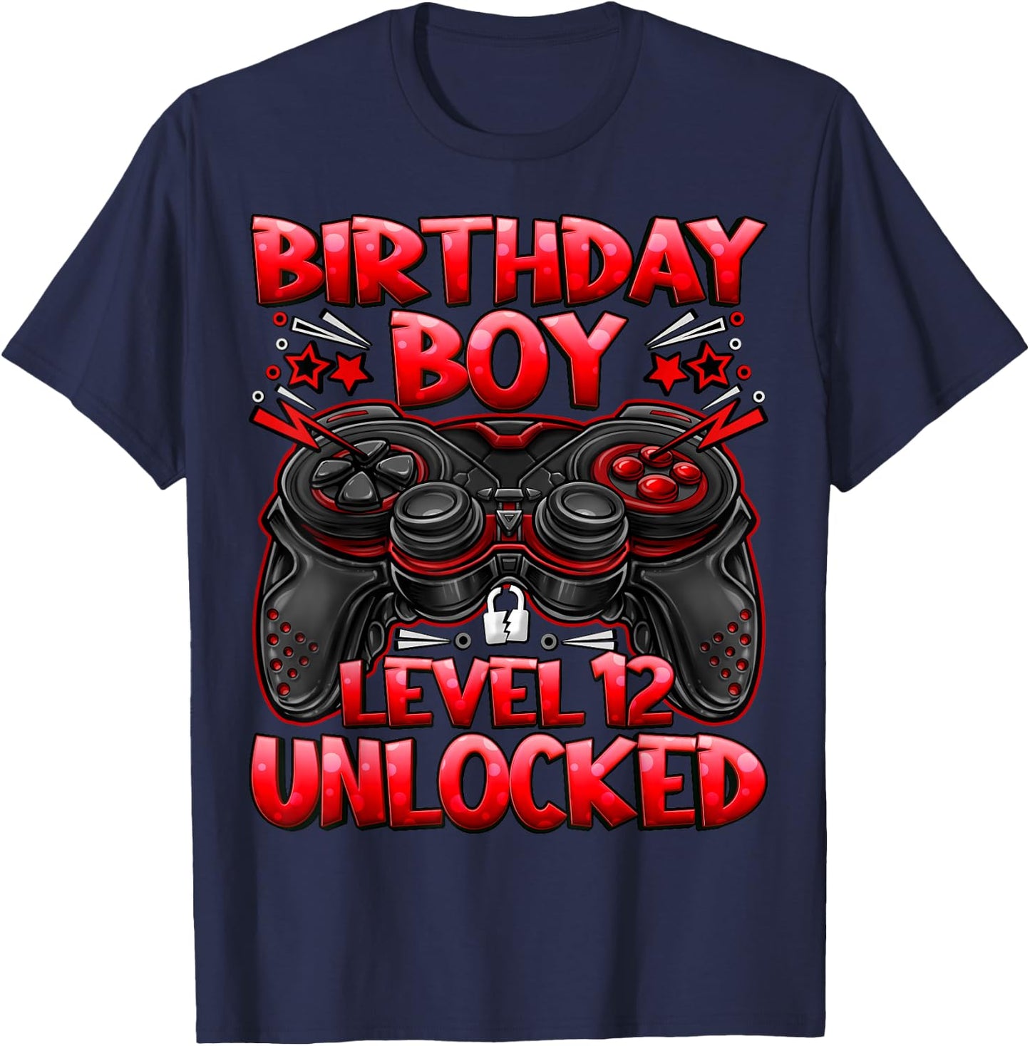 Birthday Boy Level 12 Unlocked 12th Birthday Gaming Gifts T-Shirt - T-Shirt | Navy