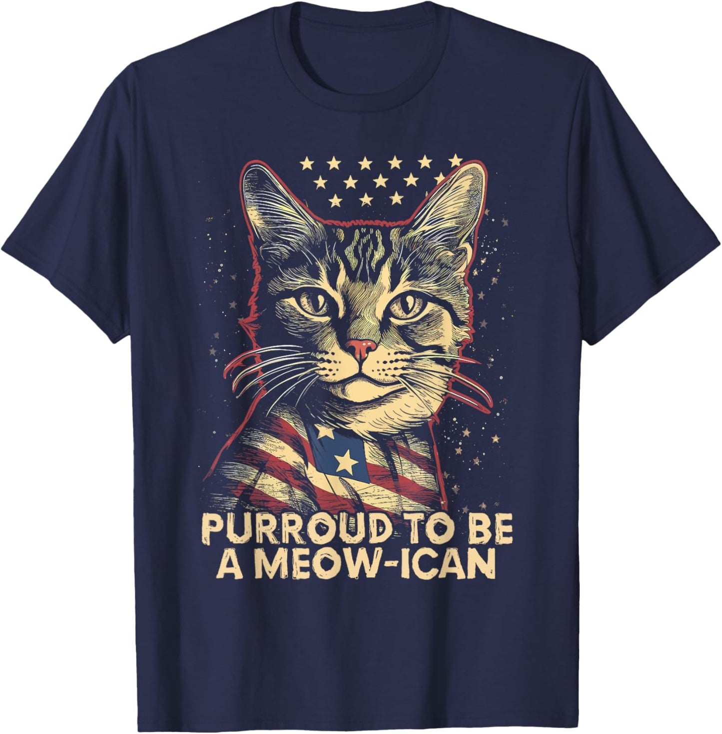 4th July Cat Lover, Purroud To Be A Meow-ican, American Cat Men Women Kids T-Shirt - T-Shirt | Navy