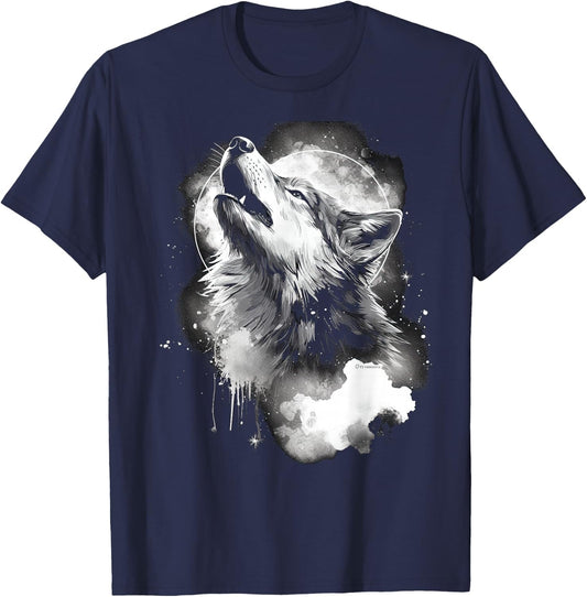 Wolves howling at moon wolf wild animal T-Shirt - T-Shirt | Navy