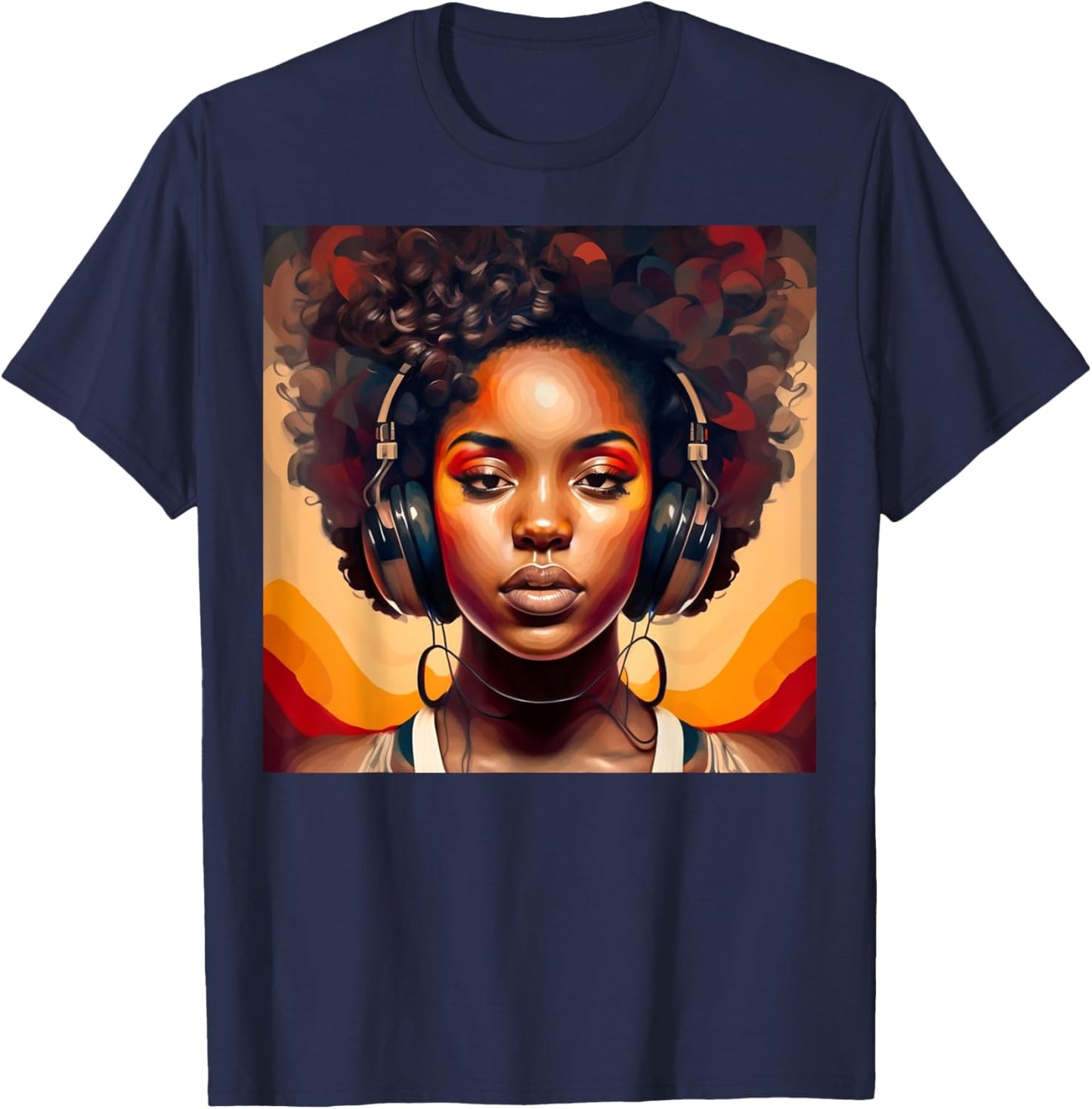Excessivism Black Woman Listening to Music African American T-Shirt - T-Shirt | Navy
