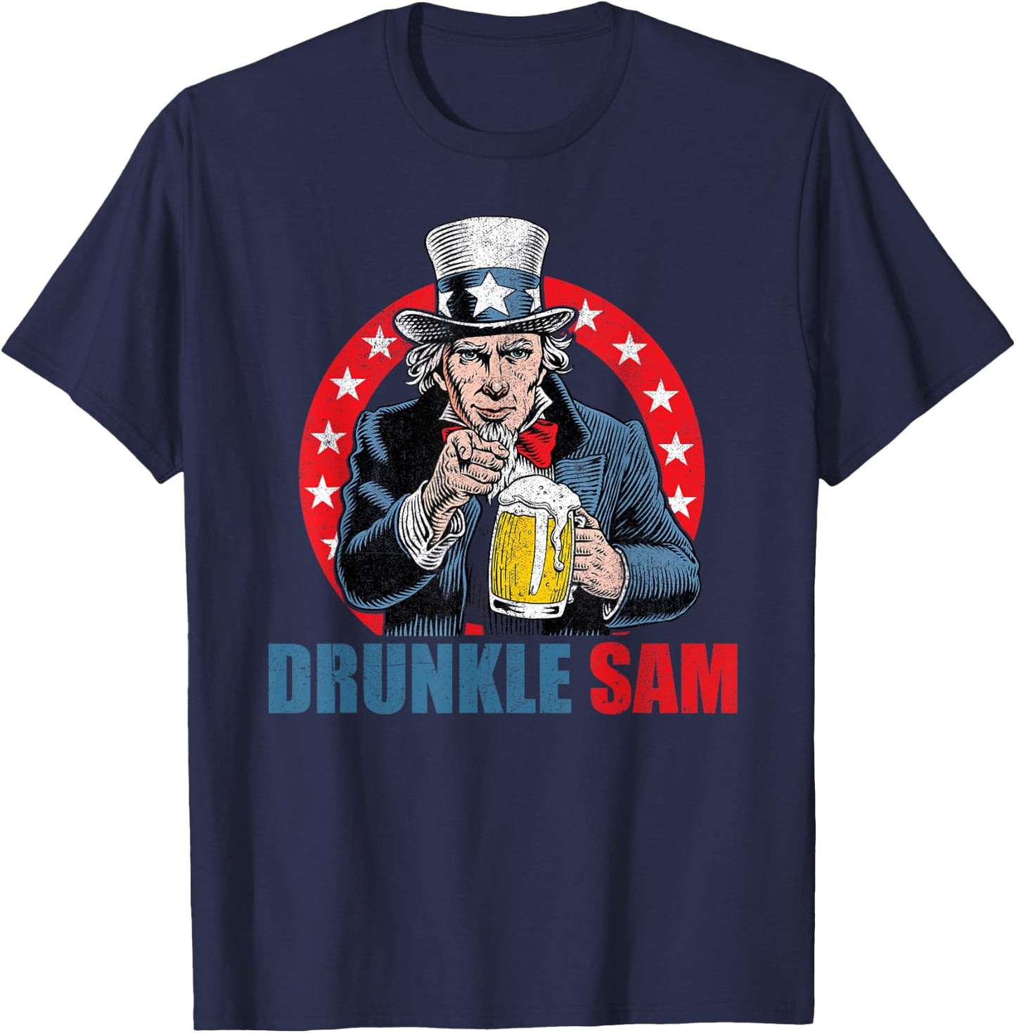 Drunkle Sam Funny 4th of July Uncle Sam USA Beer Drinking T-Shirt - T-Shirt | Navy