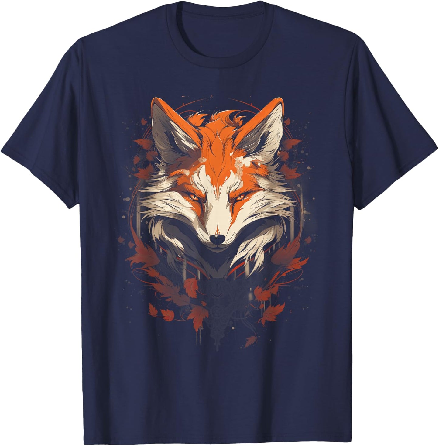 Anime Kitsune Artwork Fox T-Shirt - T-Shirt | Navy