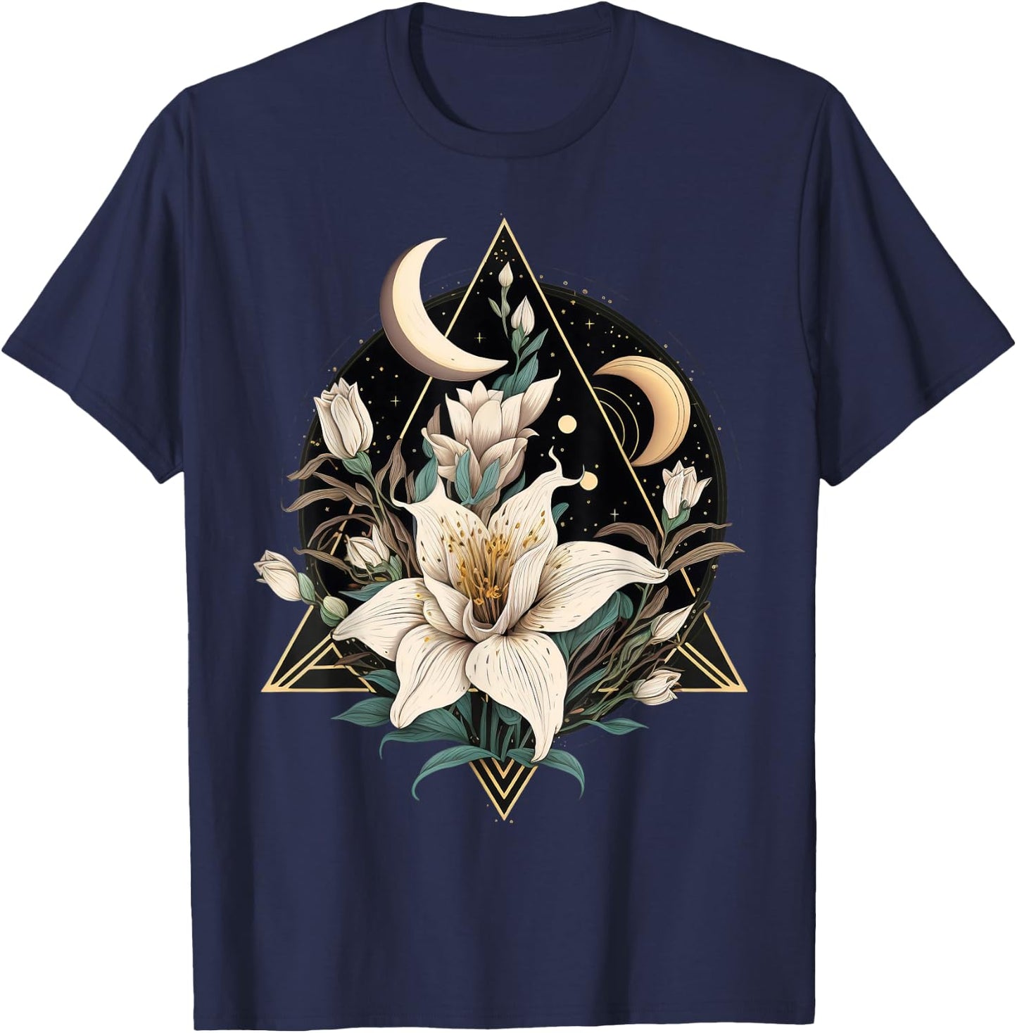 Beautiful Moon Lily Flower on floral Lily T-Shirt - T-Shirt | Navy