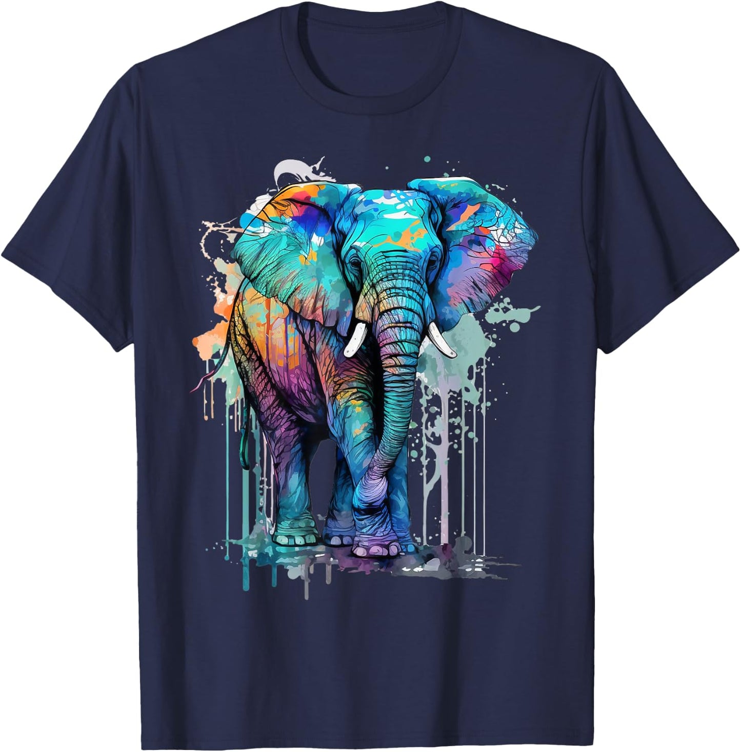 Elephant Lover Elephant Kids - Black, Small - -Kids, Modern, Artistic Pop Art Design, Short Sleeve, , Classic Fit, Cotton 60% Polyester 40% T-Shirt - T-Shirt | Navy
