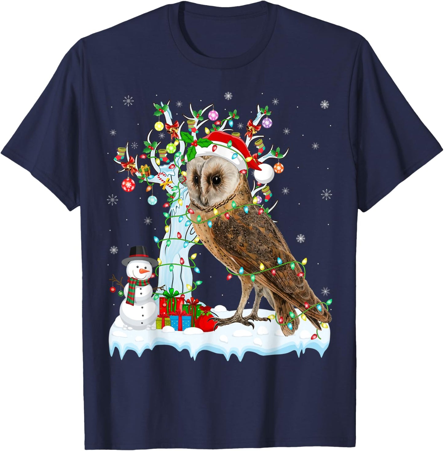 Barn Owl Bird Xmas Element Tree Lighting Barn Owl Christmas T-Shirt - T-Shirt | Navy