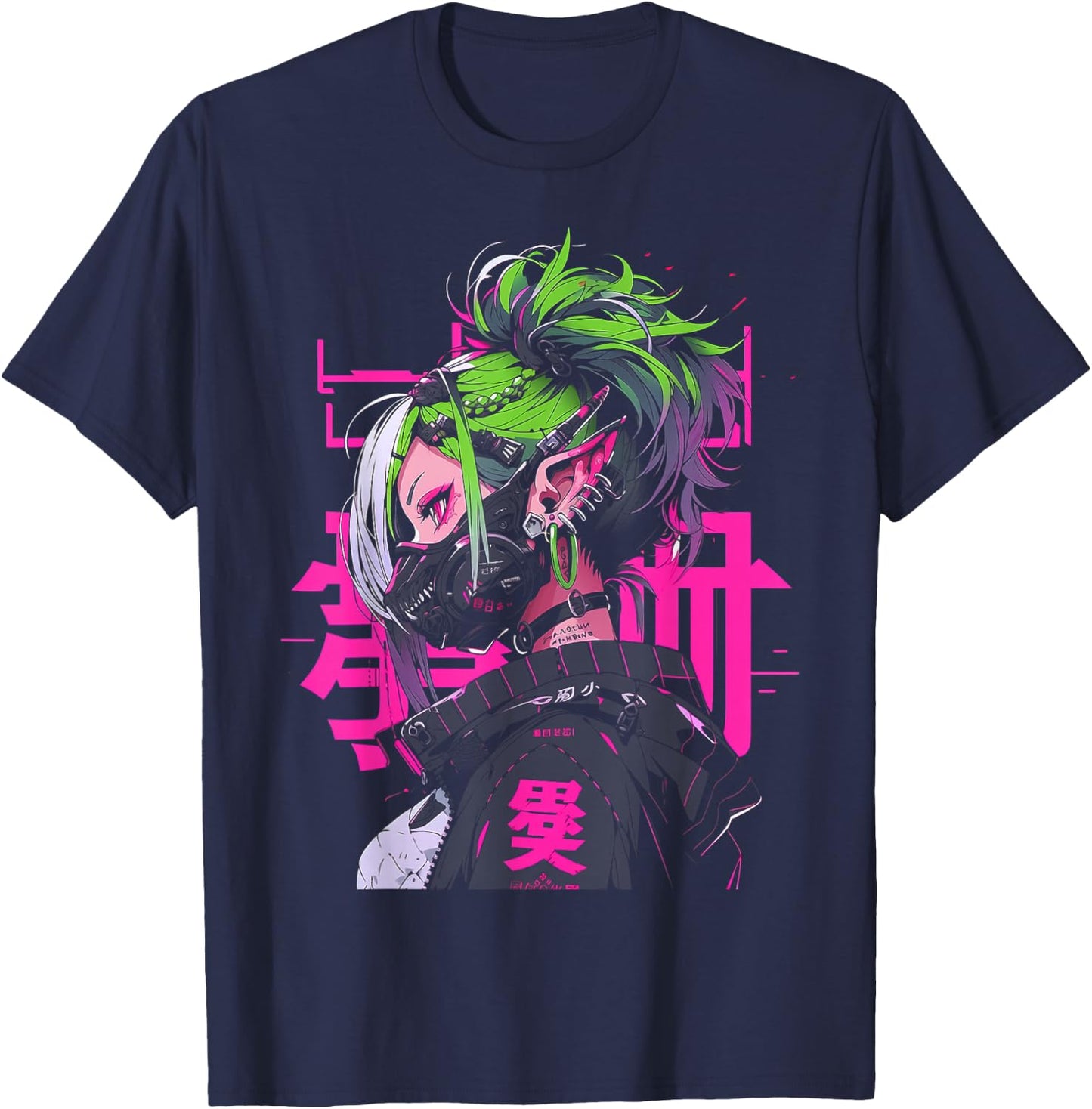 Anime Manga Cyberpunk Aesthetic Techwear Harajuku T-Shirt - T-Shirt | Navy