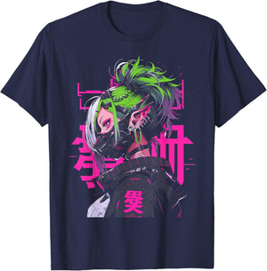 Anime Manga Cyberpunk Aesthetic Techwear Harajuku T-Shirt - T-Shirt | Navy