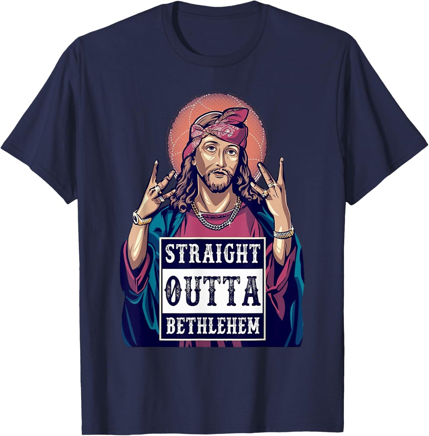 Funny Jesus Funny Christian Straight Outta Bethlehem T-Shirt - T-Shirt | Navy