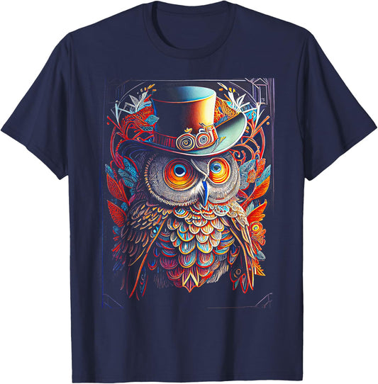Owl Colorful Bird Art Owl Graphic Animal Owls Owl T-Shirt - T-Shirt | Navy
