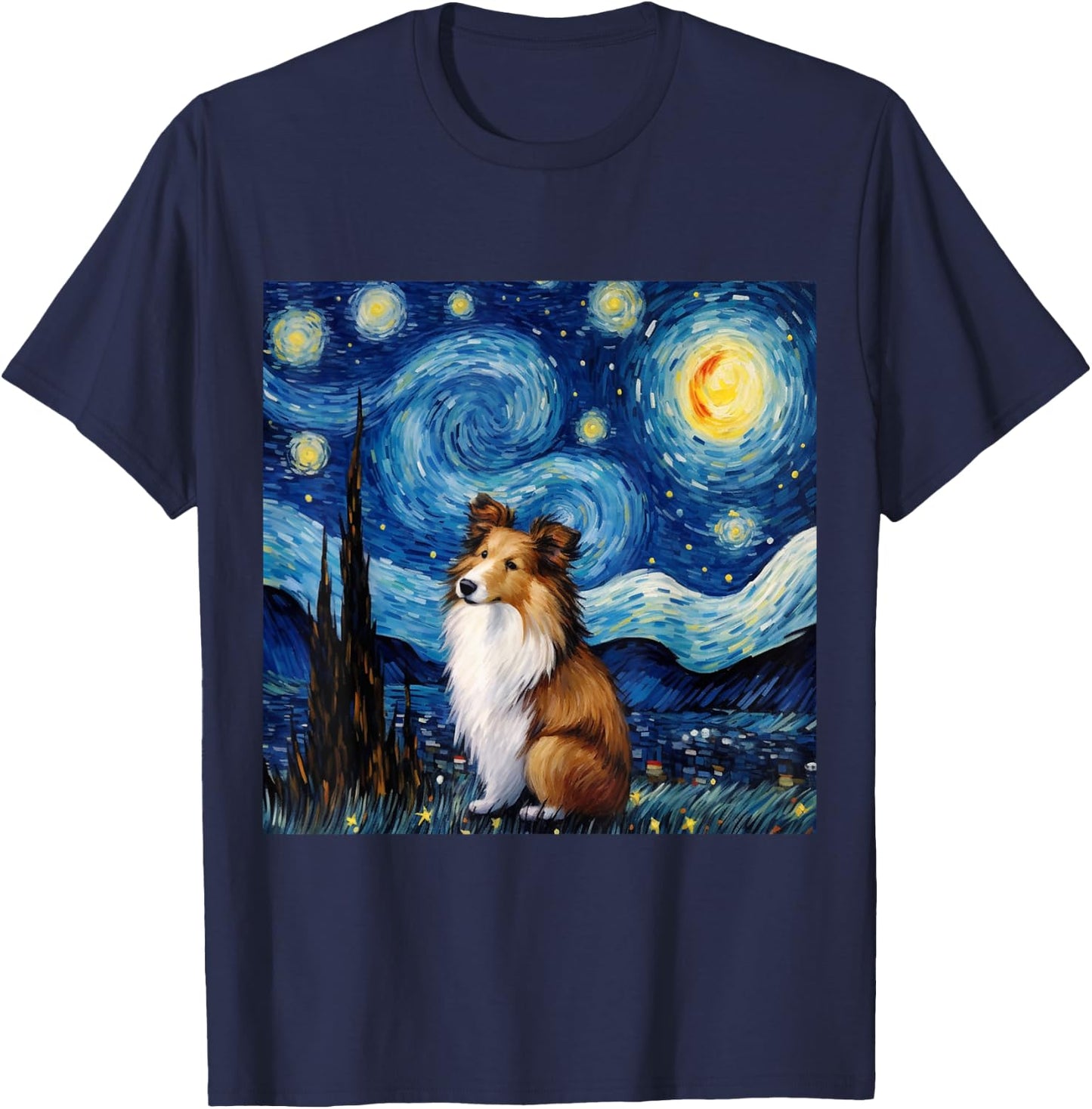 Sheltie Starry Night - Sheltie T-Shirt - T-Shirt | Navy