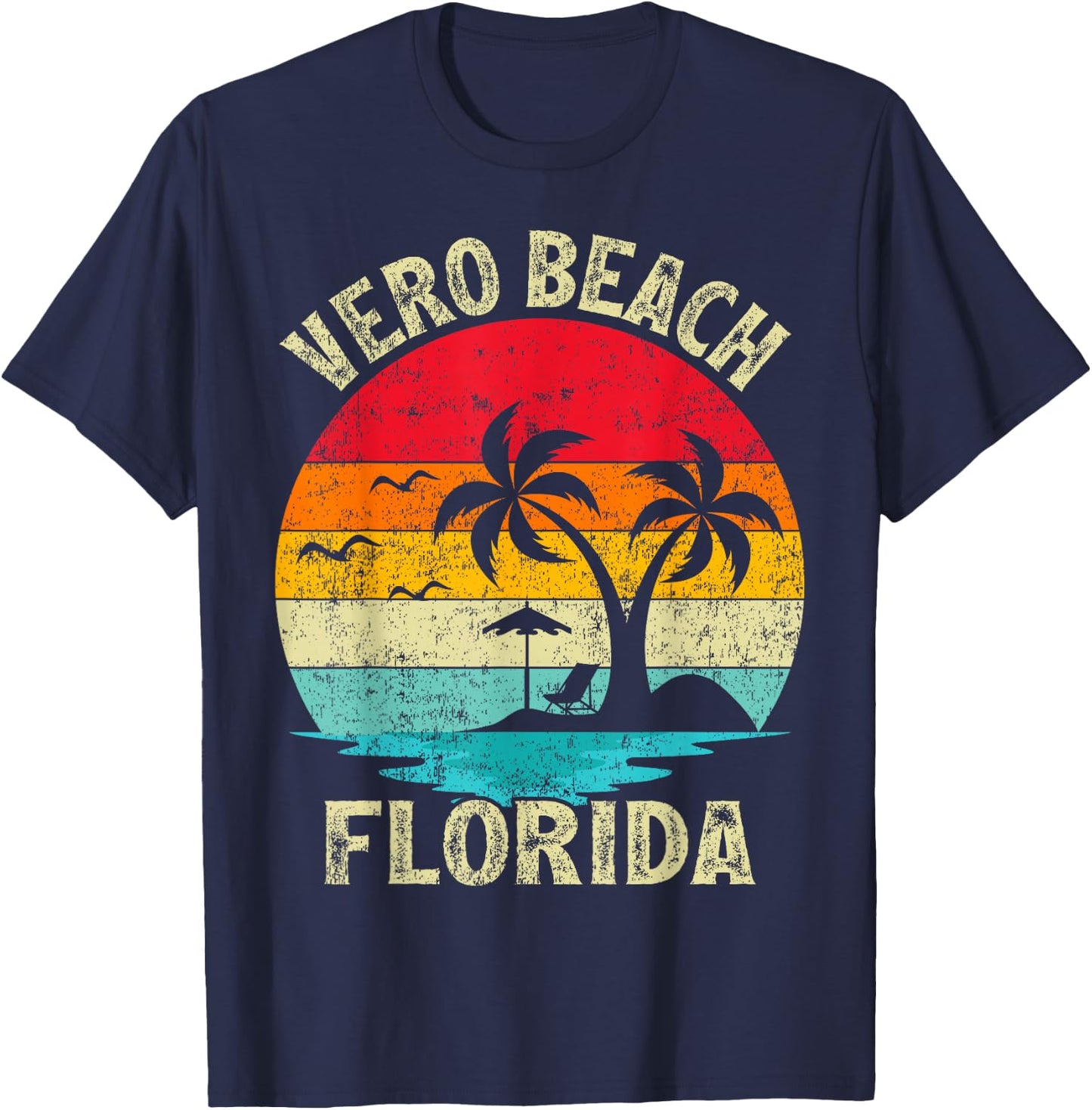 Family Vacation Vintage Retro Florida Vero Beach Women Girls Kids T-Shirt - T-Shirt | Navy