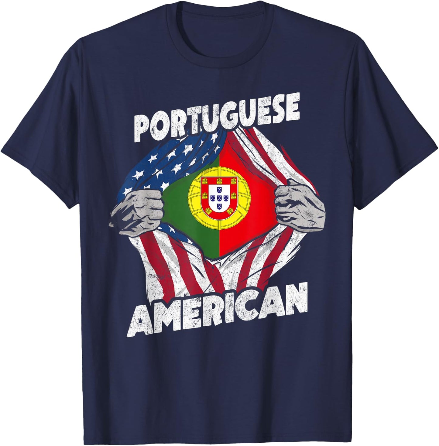Portuguese And American Flag Portugal Proud T-Shirt - T-Shirt | Navy