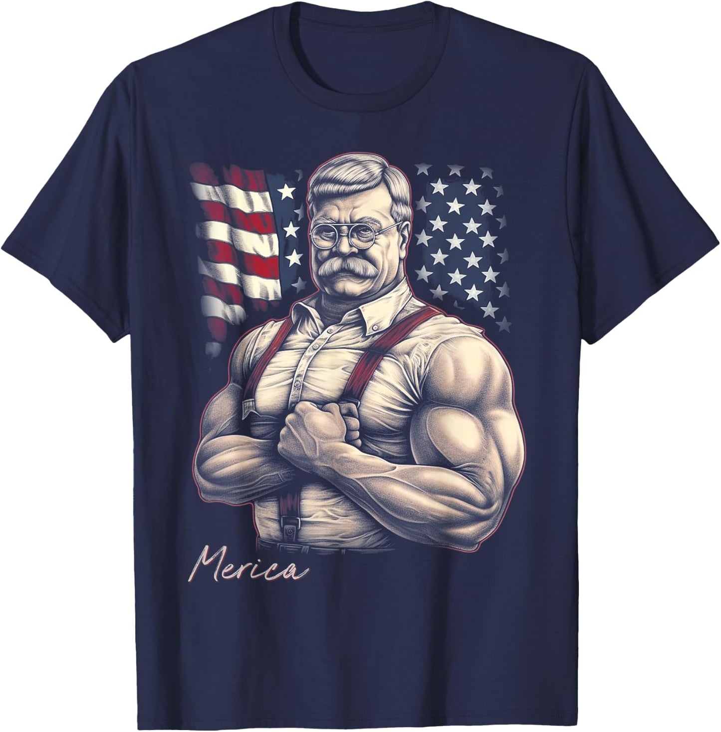 USA 4th Of July, Teddy Roosevelt Funny Workout Muscles Women Kids Men T-Shirt - T-Shirt | Navy