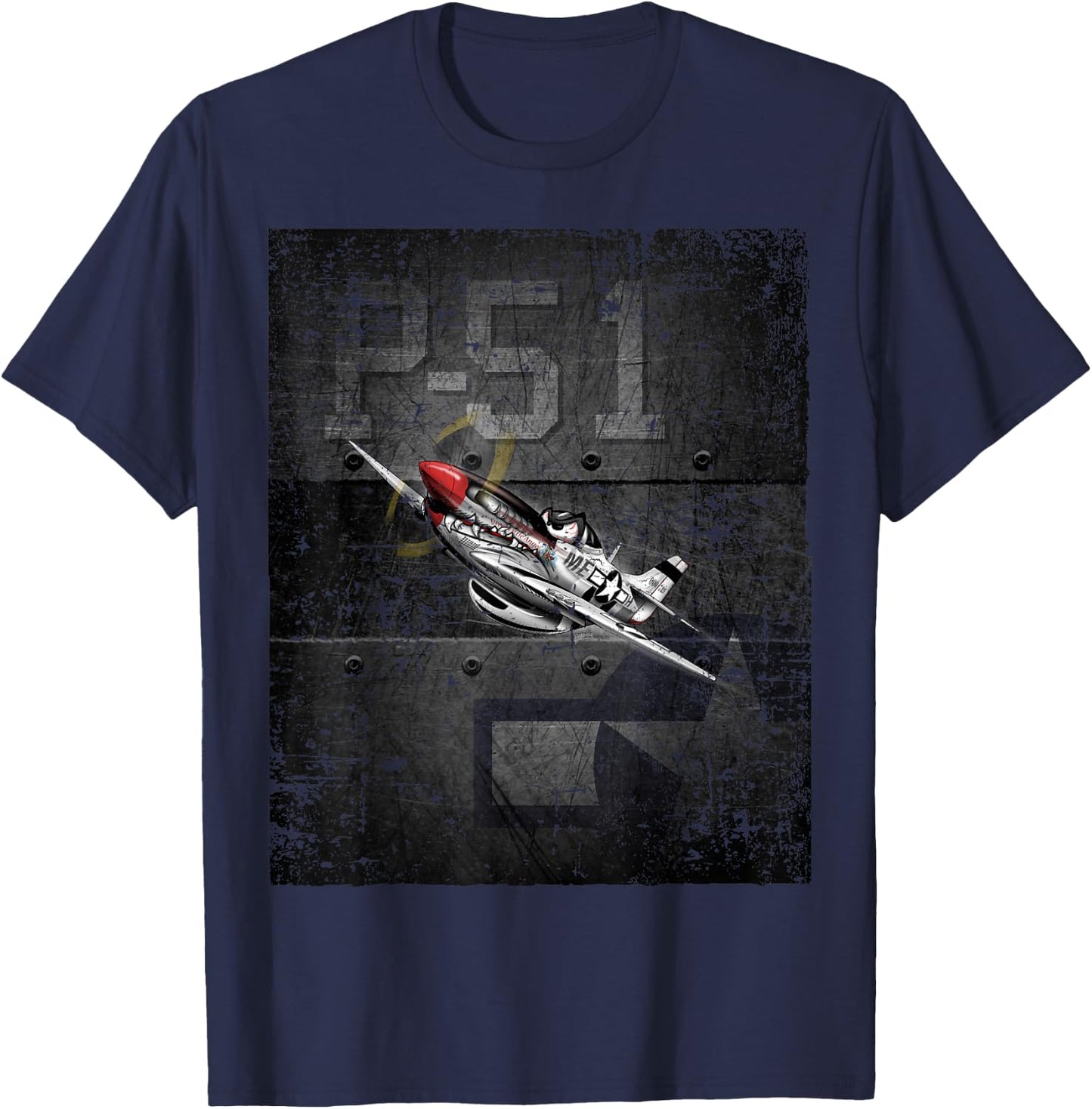 P51 Military Fighter Airplane WW-II Warbird Cartoon T-Shirt - T-Shirt | Navy