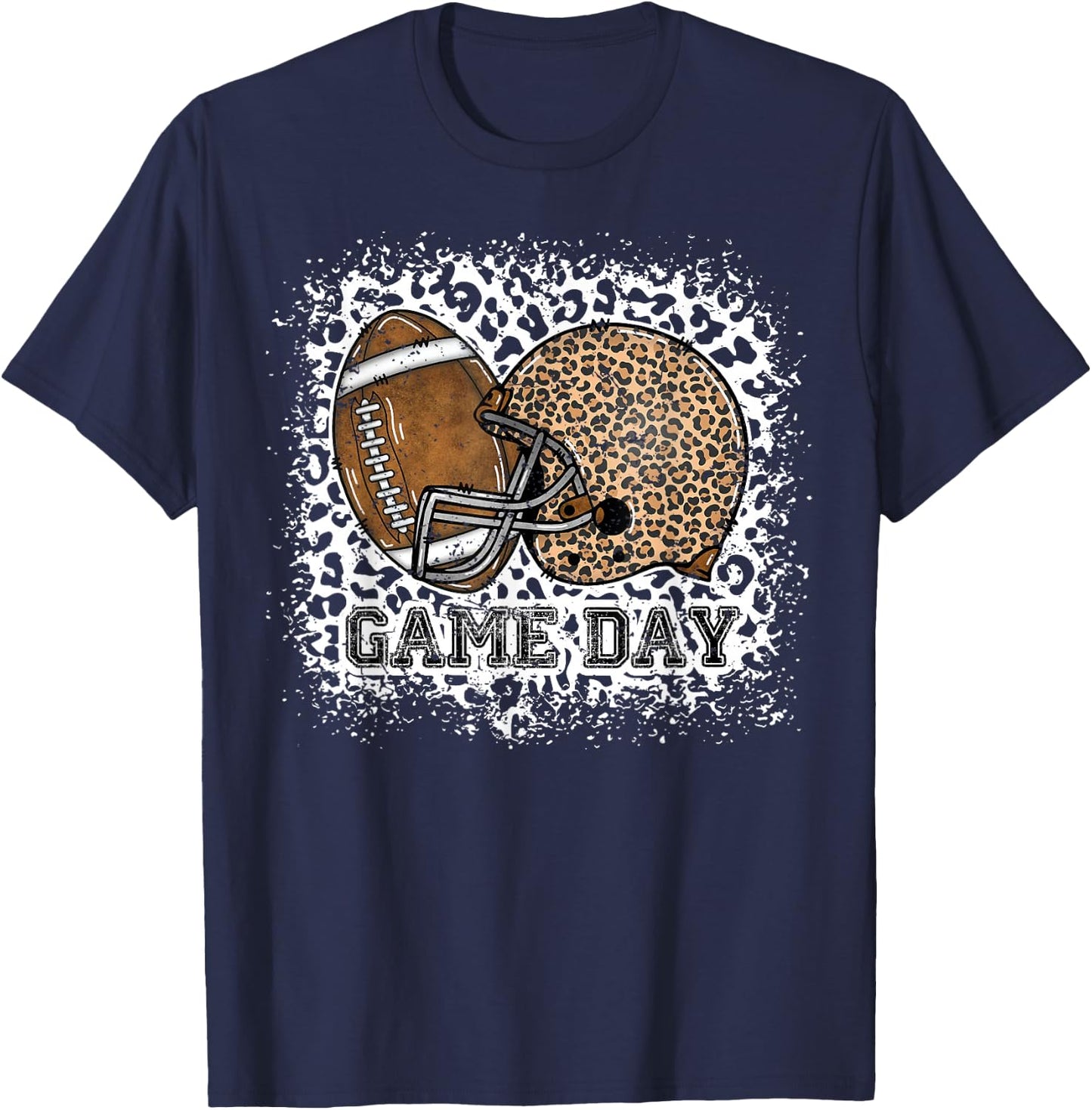 Bleached Game Day Leopard Football Helmet Sport Mom Girls T-Shirt - T-Shirt | Navy