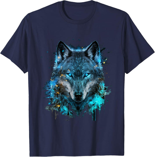 Wolf Art Abstract Wolf Face Wolves Animal Wolf Lover T-Shirt - T-Shirt | Navy