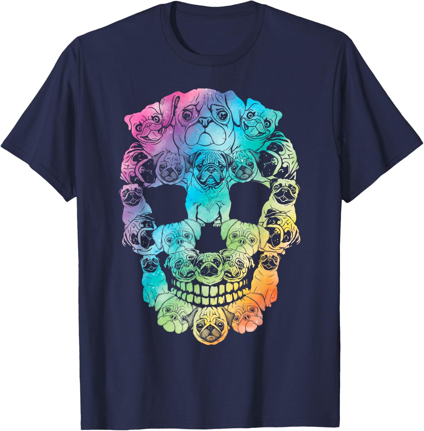 Halloween Pug skull skeleton Pug Dog costume Pug tie dye Women Kids T-Shirt - T-Shirt | Navy