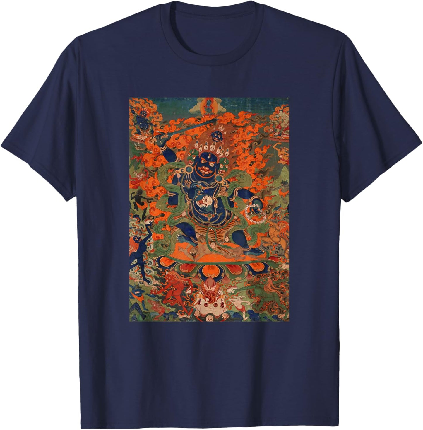 Four Faced Mahakala Tibetan Buddhist Thangka Buddhism T-Shirt - T-Shirt | Navy