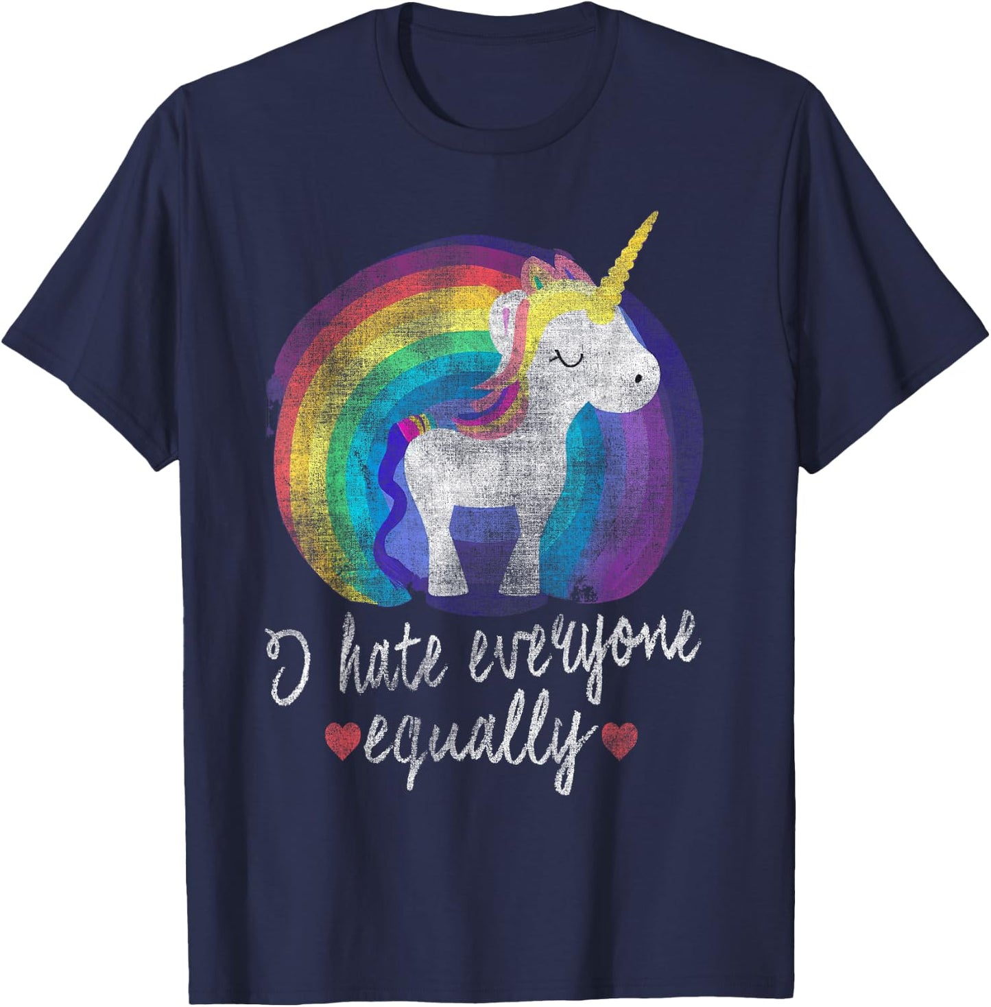 I Hate Everyone Equally Rainbow Unicorn T-Shirt - T-Shirt | Navy