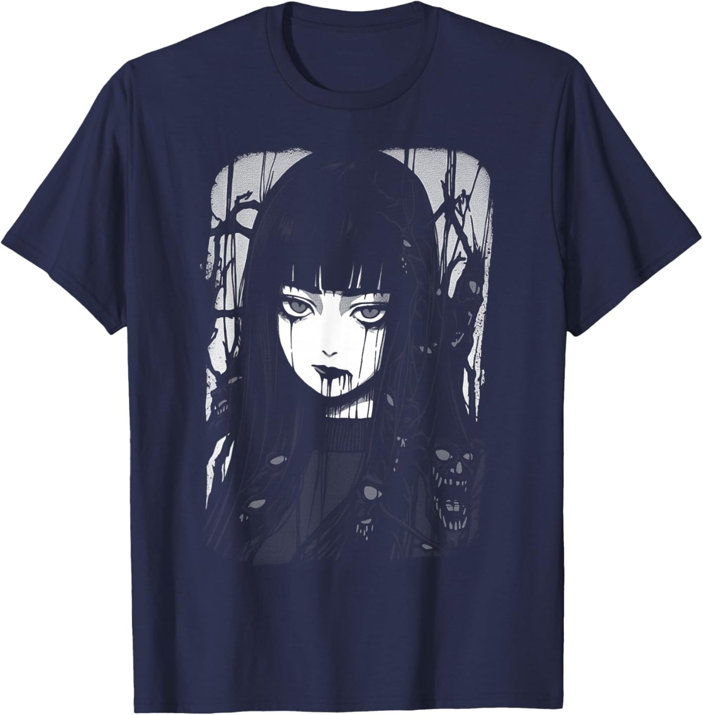 Creepy Japanese Anime Manga Horror | Pastel Goth Grunge T-Shirt - T-Shirt | Navy