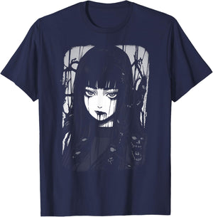 Creepy Japanese Anime Manga Horror | Pastel Goth Grunge T-Shirt - T-Shirt | Navy