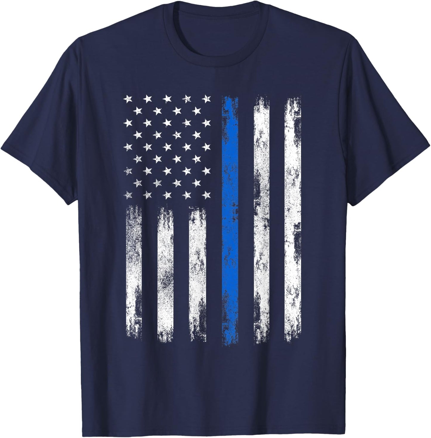 USA Flag Police Support Patriotic Law Enforcement Officer T-Shirt - T-Shirt | Navy