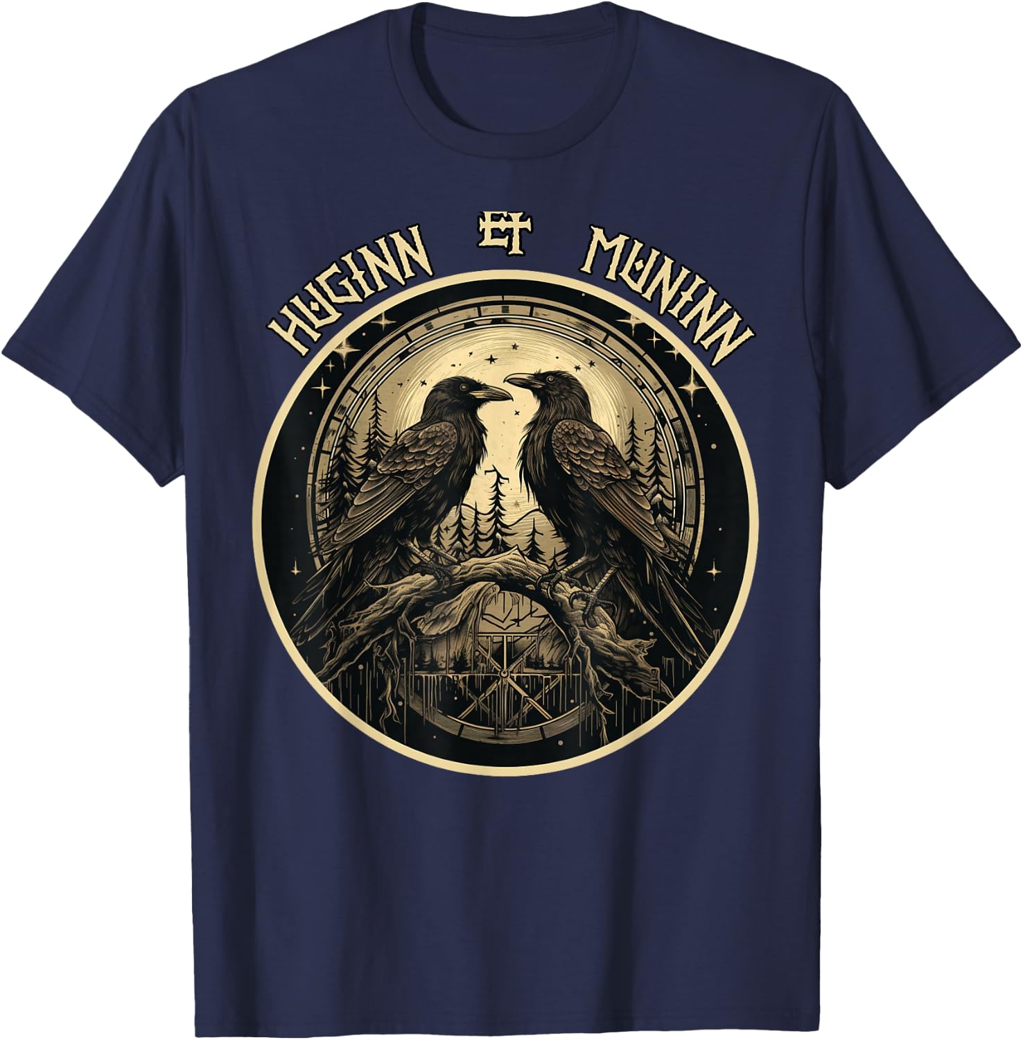 Odin Ravens Huginn and Muninn Odin's Ravens Viking Valhalla T-Shirt - T-Shirt | Navy