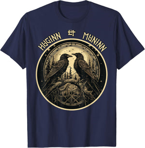 Odin Ravens Huginn and Muninn Odin's Ravens Viking Valhalla T-Shirt - T-Shirt | Navy