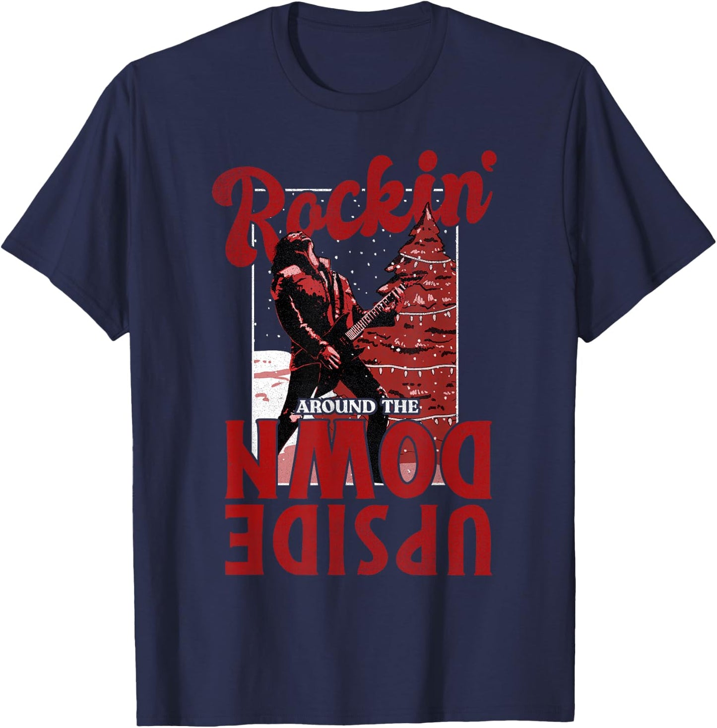 Stranger Things Christmas Eddie Munson Rockin' Upside Down T-Shirt - T-Shirt | Navy
