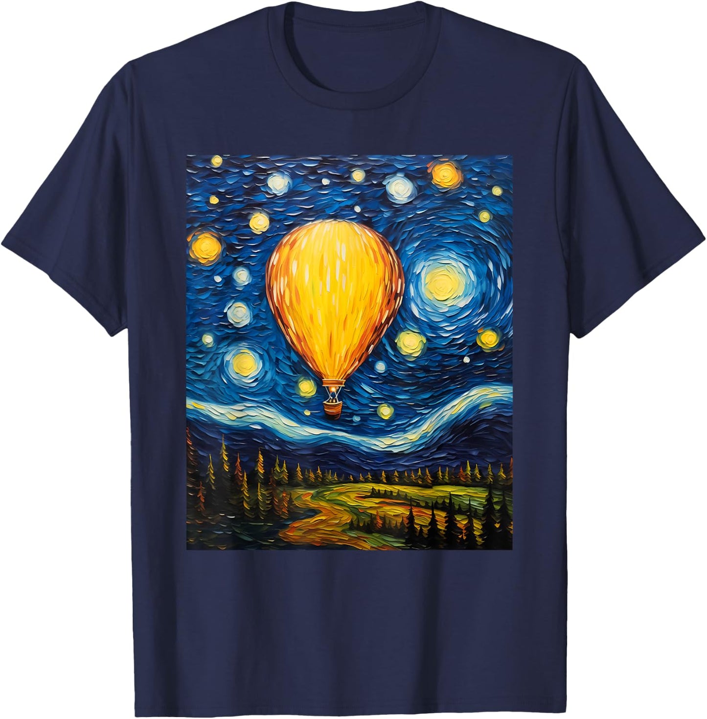 Surrealism Starry Night Hot Air Balloon T-Shirt - T-Shirt | Navy