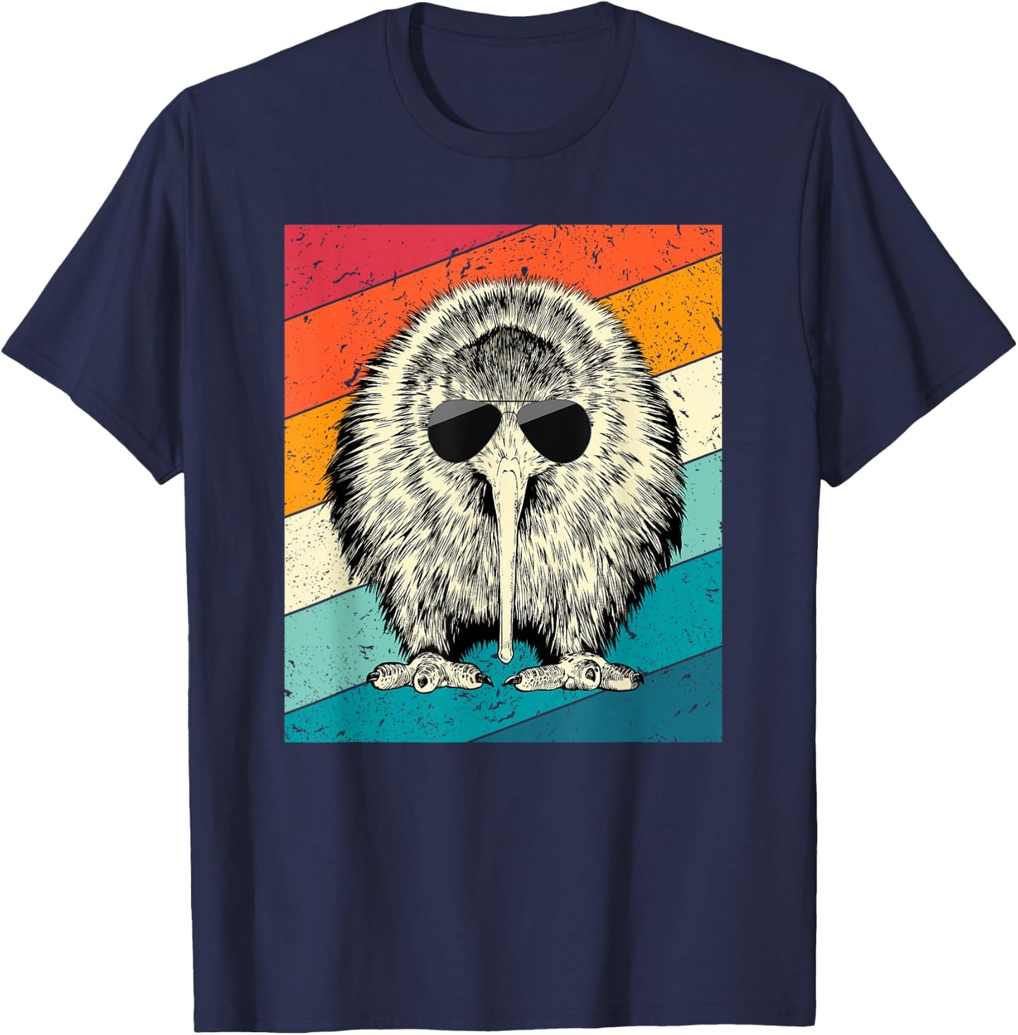 Retro Vintage Kiwi Bird with Sunglasses Animal Lovers T-Shirt - T-Shirt | Navy