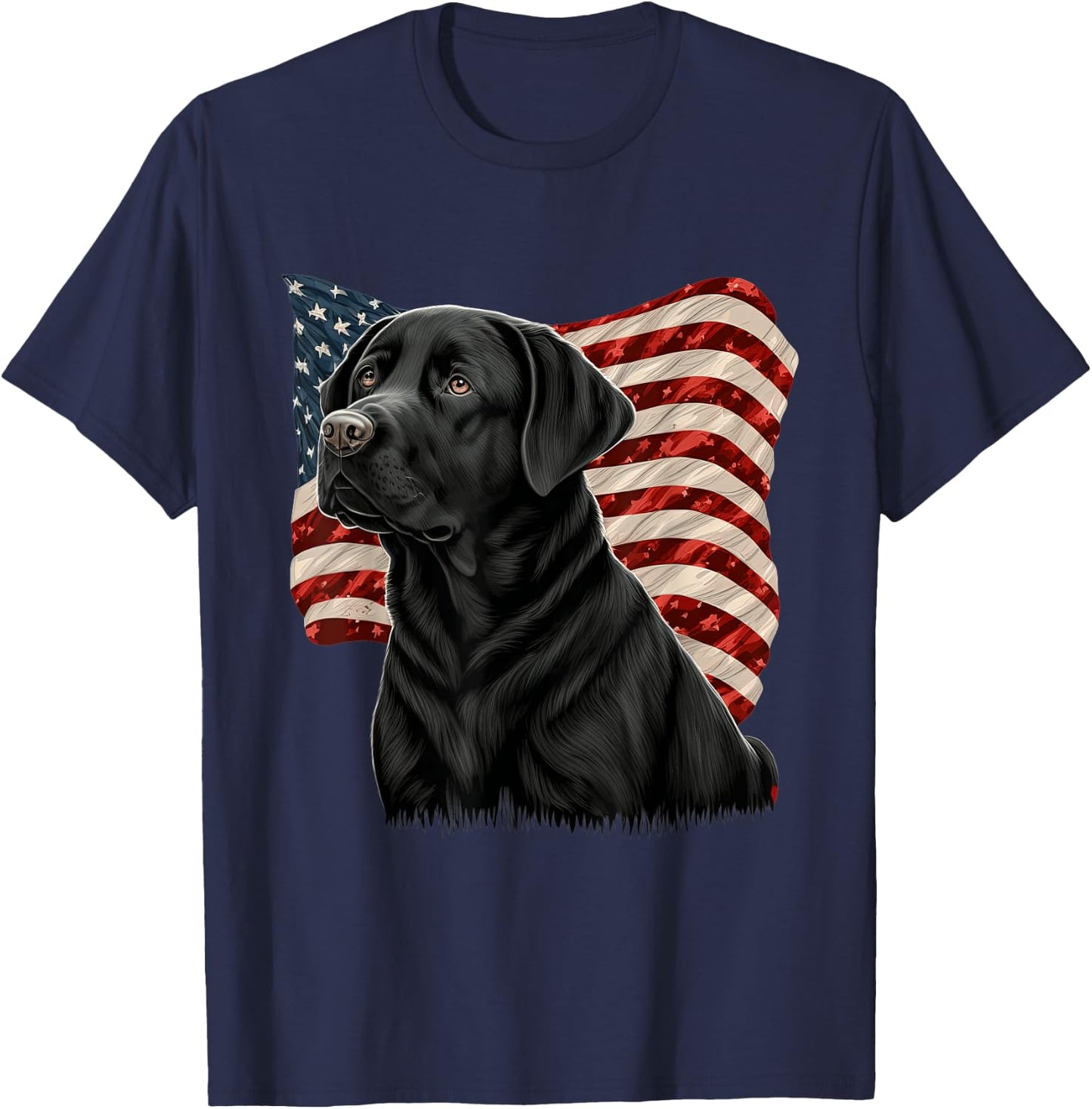 Black Labrador With American Flag Patriotic USA T-Shirt - T-Shirt | Navy