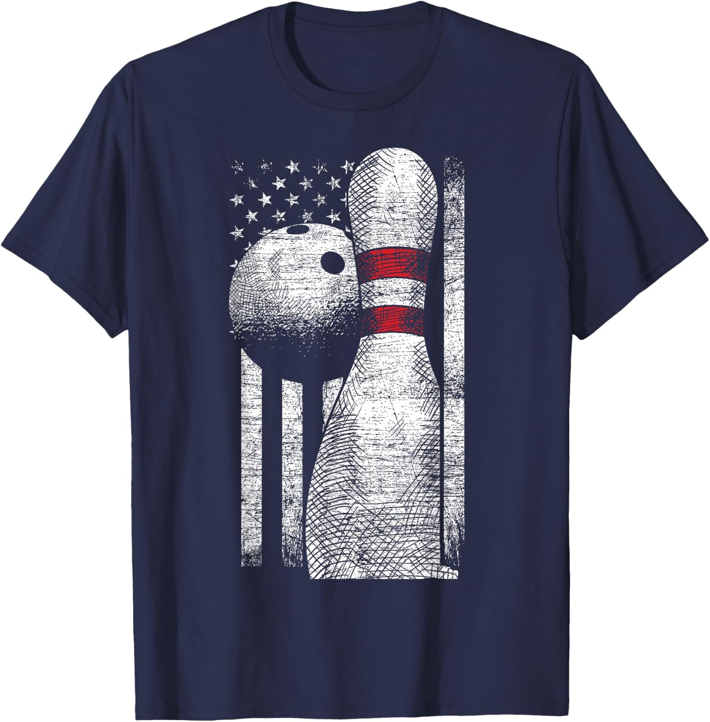 USA Flag Patriotic American Bowler Gift Bowling Ball Bowling T-Shirt - T-Shirt | Navy